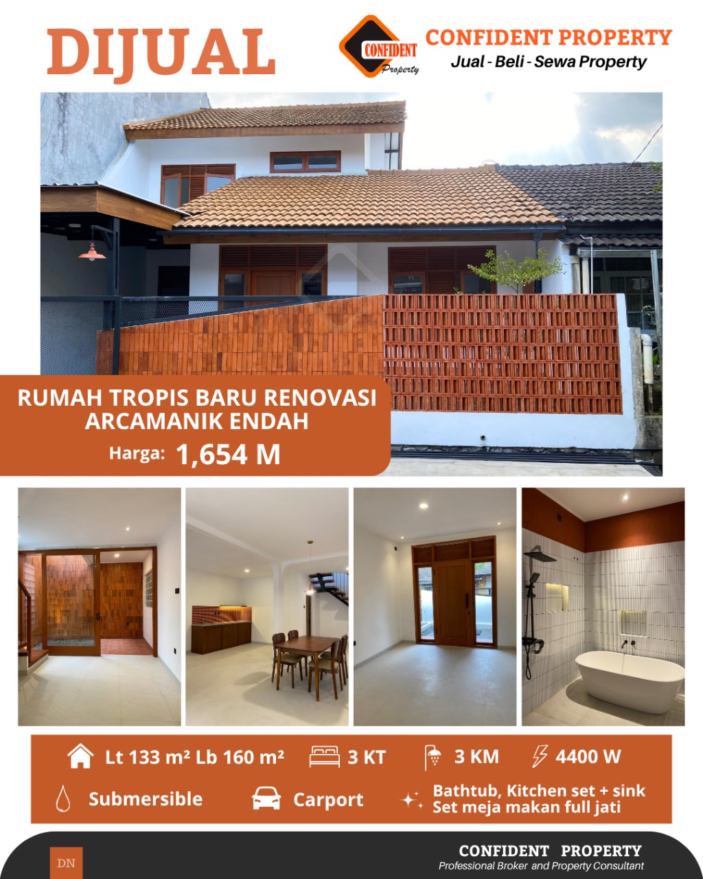 Properti terdaftar untuk dijual atau disewa - Rumah Lux Modern 2 Lt Arcamanik Dkt Griya Arcamanik,jarang Ada Murah Luas Ada Taman Depan Belakang Desain Tropis Modern Bonus Semi Furnished 