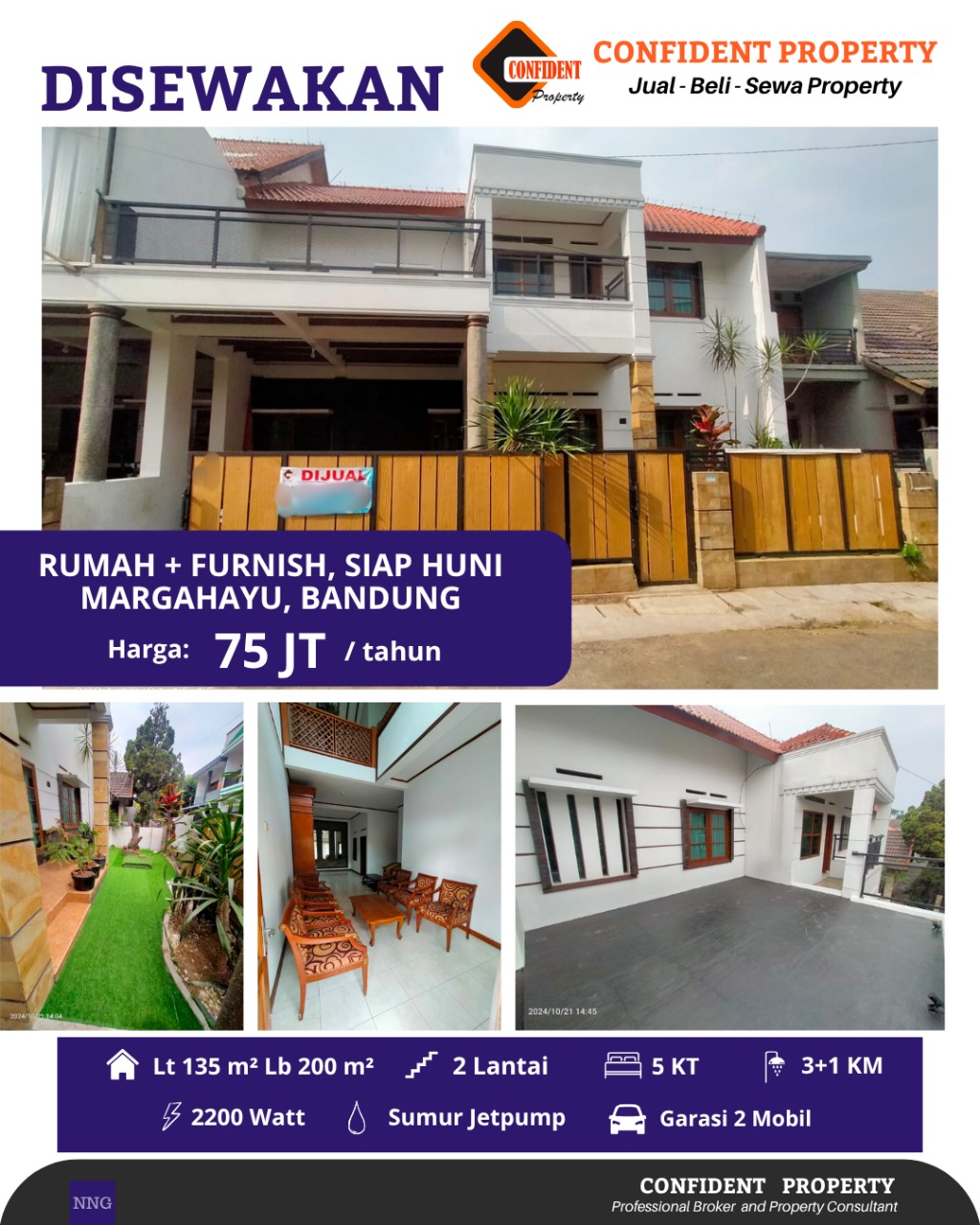 Properti terdaftar untuk dijual atau disewa - Di Sewakan Rumah Margahayu Mim 2 Lt Siap Huni Bagus Terawat+ Ada Furnished Jarang Ada Cck U/ Kantor/ Tinggal 