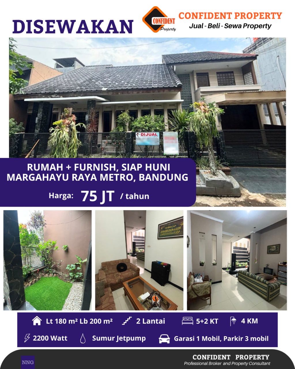 Properti terdaftar untuk dijual atau disewa - Di Sewakan Rumah Margahayu Mim 2 Lt Siap Huni Bagus Ada Furnished Jarang Ada Cck U/ Kantor/ Tinggal 