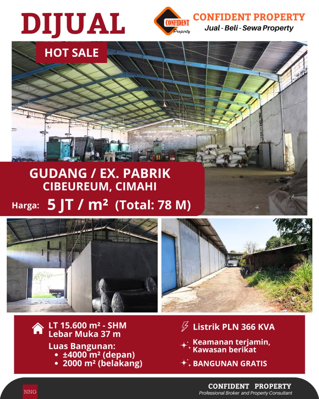 Properti terdaftar untuk dijual atau disewa - Di Jual Gudang Ex Pabrik Cibeureum Cimahi Jarang Ada Hitung Tanah Saja Beli Tanah Bonus Bangunan