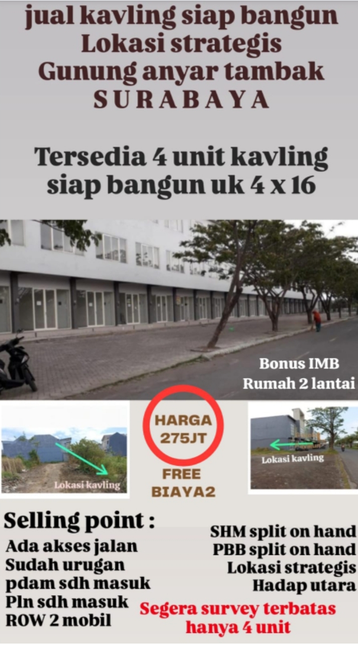 Properti terdaftar untuk dijual atau disewa - Dijual Tanah Kavling Di Gunung Anyar Tambak Surabaya 