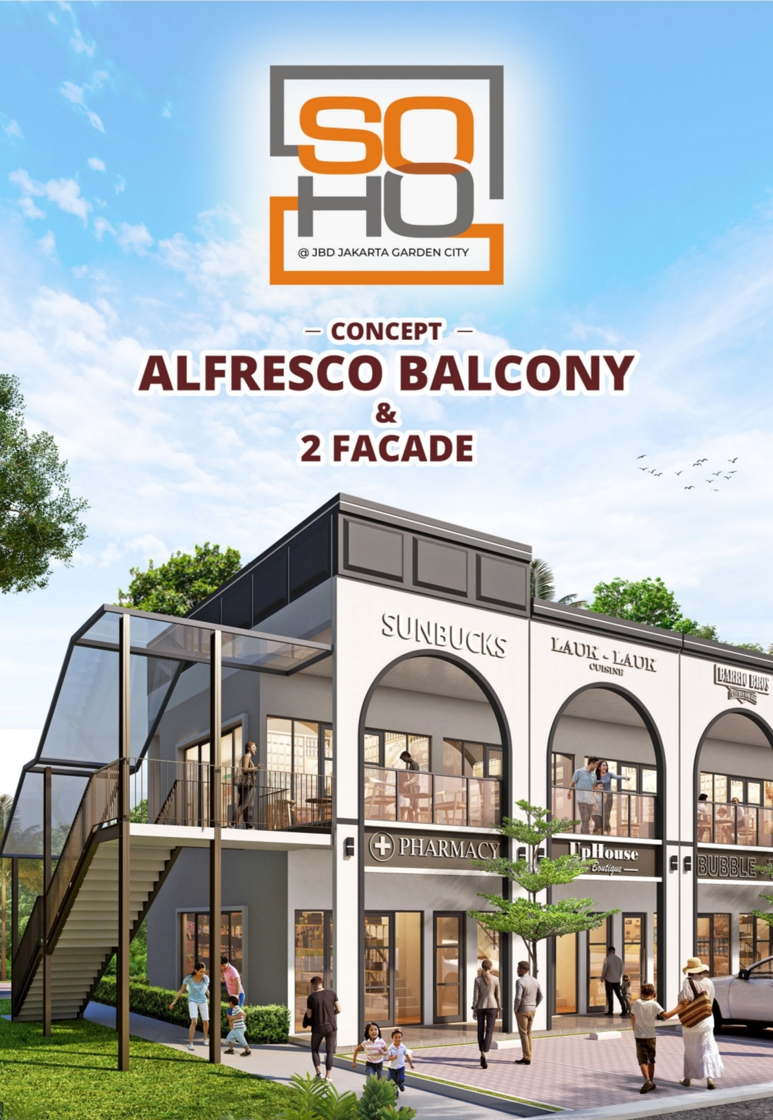 Properti terdaftar untuk dijual atau disewa - Ruko Soho 2 Facade – Konsep Alfresco Dining