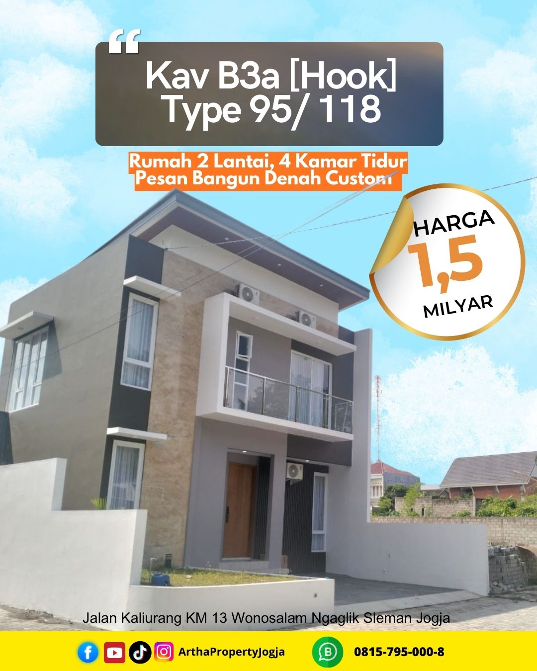 RUMAH DIJUAL  JOGJA 4 KAMAR TIDUR PESAN BANGUN DEKAT UII KALIURANG SLEMAN