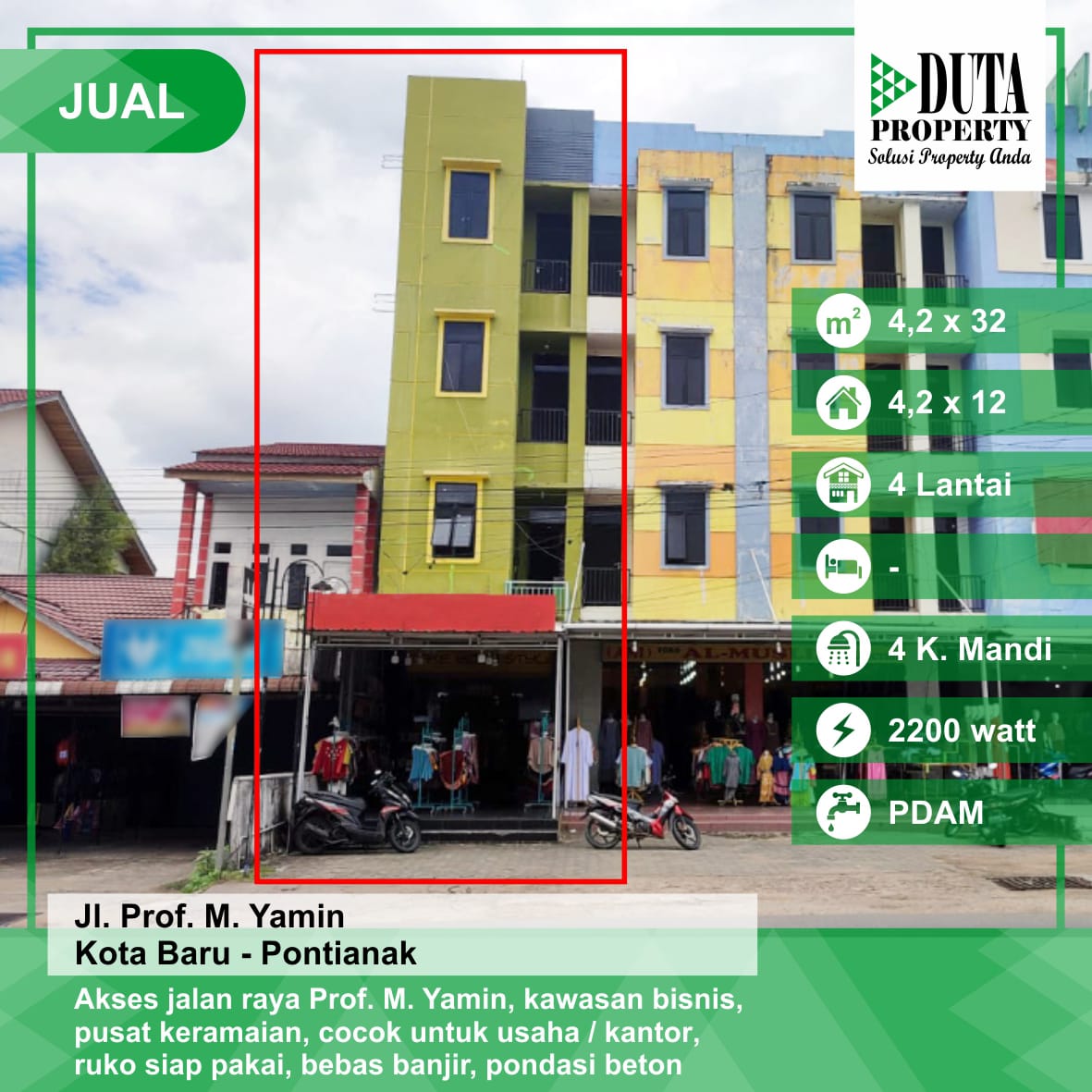 Dijual Ruko Siap Pakai Jl. Prof M Yamin - Pontianak Selatan