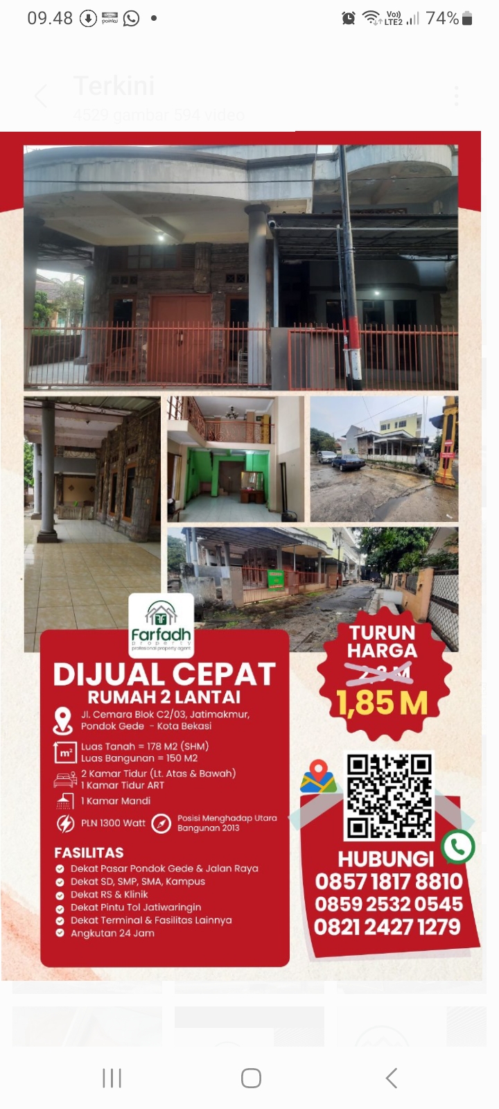 DIJUAL CEPAT RUMAH BERTINGKAT SHM MURAH SIAP HUNI SANGAT STRATEGIS JATIWARINGIN BEKASI